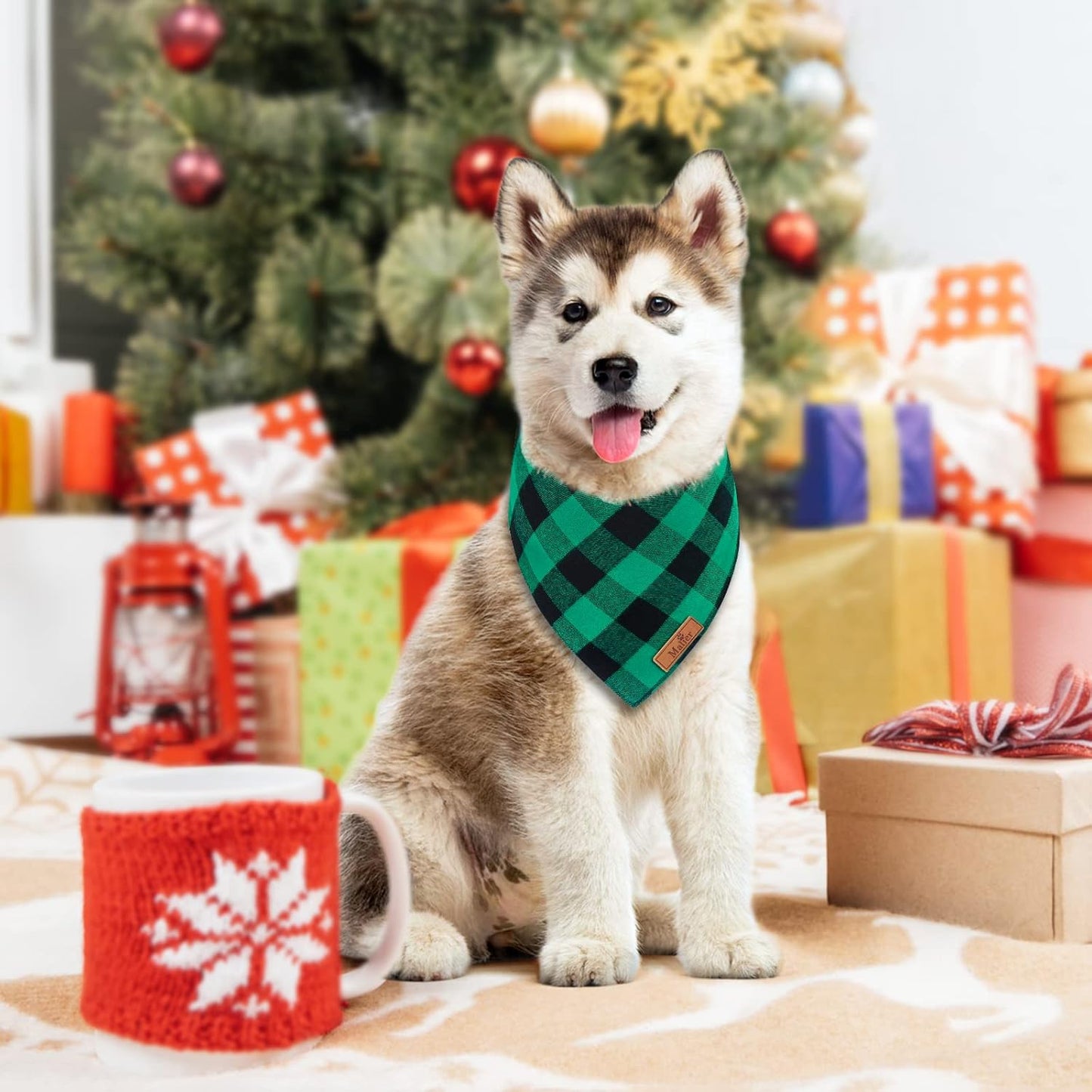 Malier 2 Pack Christmas Dog Bandanas, Classic Buffalo Red Plaid Dog Bandana for Girl and Boy, Pet Scarf Bibs Pet Costume Outfit Accessories for Small and Extra Large Dogs Pets (Large)