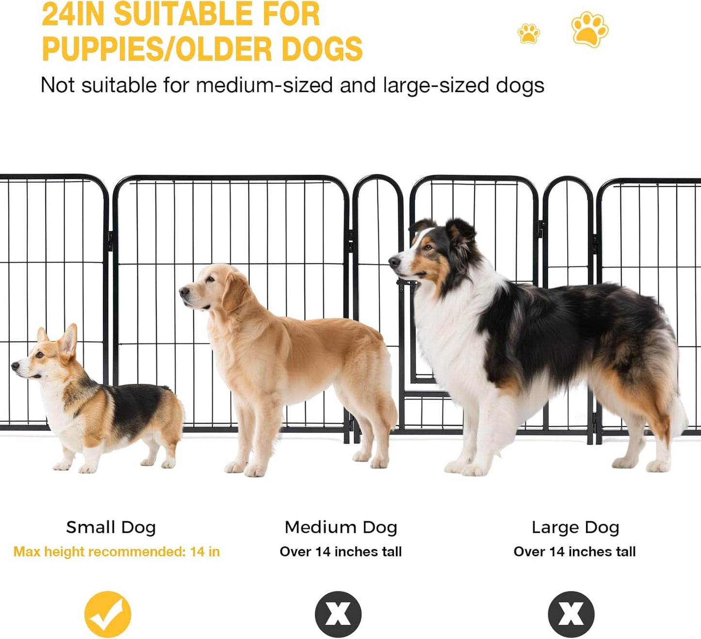 Lekesky Dog Play Pen for Indoors, 8 Panels 24 ’’ H Dog Pens Indoor with Bottom Pad, Heavy Metal Duty Foldable Pet Puppy Exercise Fence Crate Kennel, Pet Fence for Medium/Small Dogs (Black)