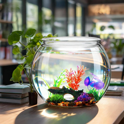 3 Gallon Plastic Betta Fish Bowl with 6 Pcs Artificial Plastic Plants and 500g Decorative Gravel, Betta Fish Tank and Decoration Accessories Small Large Bowl Ornaments Starter Kit