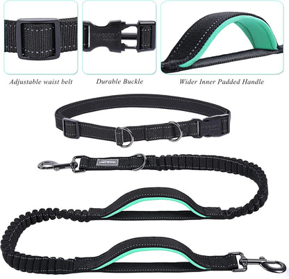 VIVAGLORY Hands Free Dog Leash + Dog Coat, Running Waist Leash with Belt for Running Walking, Warm Fleece Lined Reflective