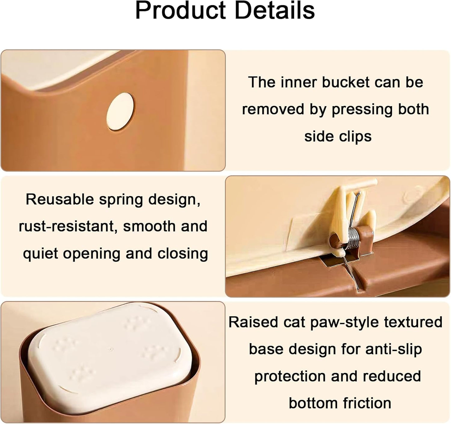 Cat Litter Trash Can Mini Countertop Trash Can with Press Type Lid Cat Poop Trash Can Includes 50 Refill Bags (Dark Brown)