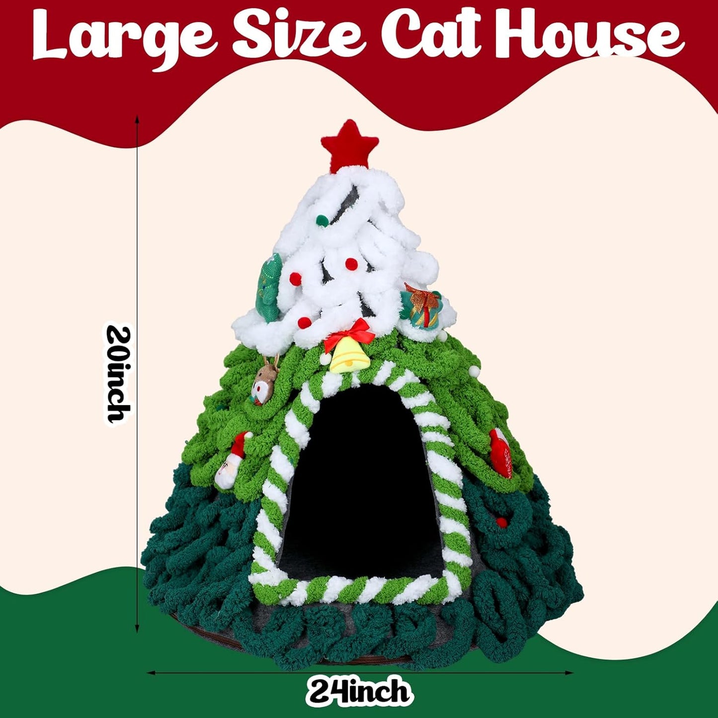 Cat Christmas Tree House Assembled Felt Cat Cave House Removable Comfortable Triangle Pet Teepee Xmas Dog Cave in Winter
