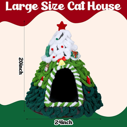 Cat Christmas Tree House Assembled Felt Cat Cave House Removable Comfortable Triangle Pet Teepee Xmas Dog Cave in Winter