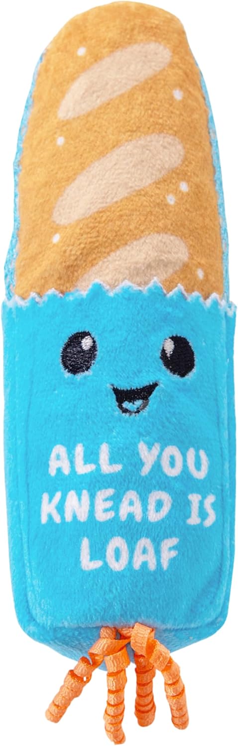 Catstages Loaf Kicker Toy with Catnip and Dental Mesh, Bread Shape, Plush and Ribbon Cat Toy for Kicking, Tossing, and Teeth Cleaning, Tan