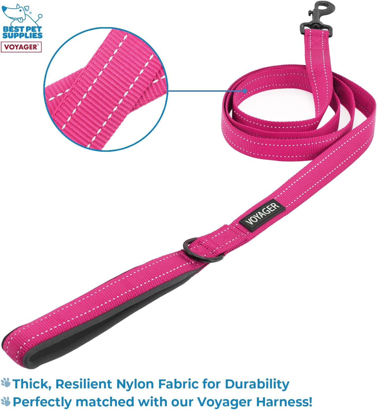 Voyager Step-in Air All Weather Mesh Harness and Reflective Dog 5 ft Leash Combo with Neoprene Handle, for Small, Medium and Large Breed Puppies by Best Pet Supplies - Fuchsia (Leash Bundle), L