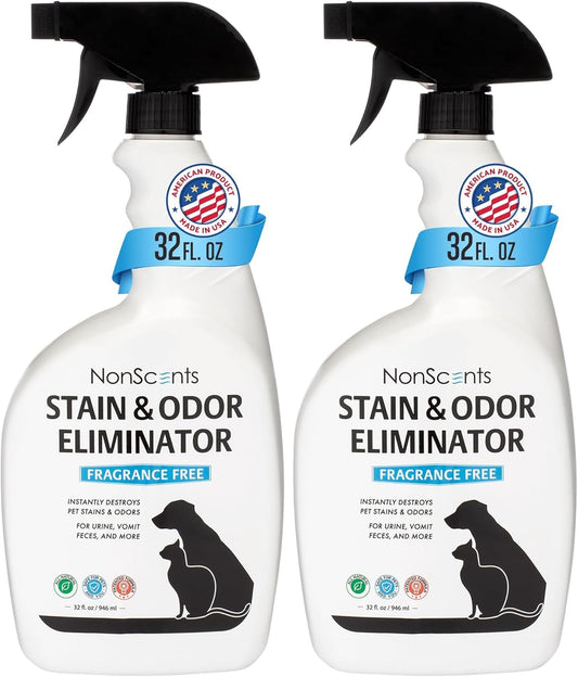 NonScents Stain & Odor Eliminator Spray for Strong Odor - 32 oz - Pet Odor Eliminator for Home - Carpet Stain Remover for Cats and Dog Pee - Cat Urine Destroyer - Carpet Cleaner Spray (Pack of 2)
