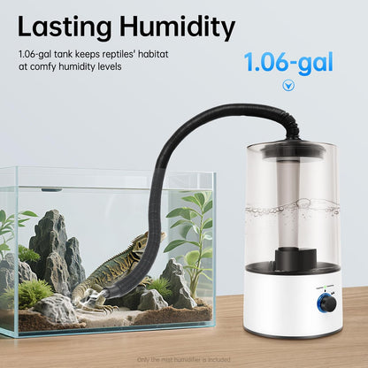 4L Pet Electric Humidifier with Extended Hose,Adjustable Reptile Humidifiers,3 Spray Levels Quiet Fogger,for Reptiles Amphibians(White)