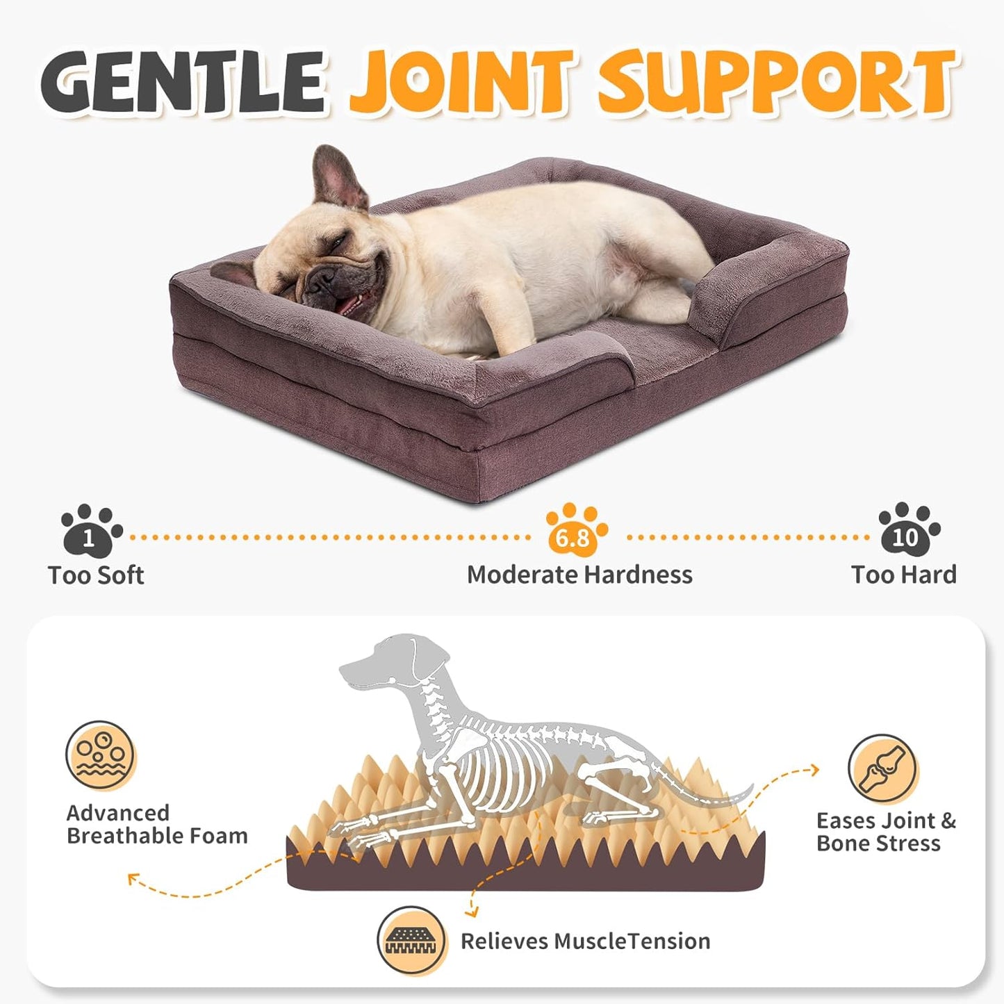 Makigued Medium Orthopedic Dog Bed with Egg Crate Foam Waterproof Liner Dog Sofa Couch with Removable Washable Cover Non-Slip Bottom, 24 * 18 * 6.5Inch, Dark Brown