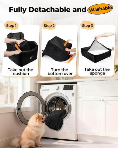 Dog Car Seat for Small/Medium Dogs, Detachable Washable Dog Booster Seat Under 35lbs, High-Support Memory Foam,Travel Bed with Storage Pockets