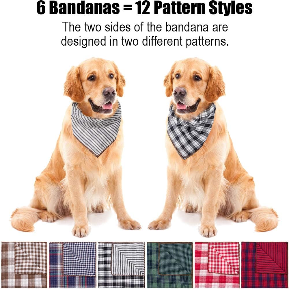 Christmas Dog Bandanas, 6PCS Plaid Holiday Dog Bandanas for Boy Girl, Washable Reversible Cotton Bibs Scarf, Adjustable Square Pet Kerchief Birthday Christmas Gift for Small to Large Dogs Puppy Cats