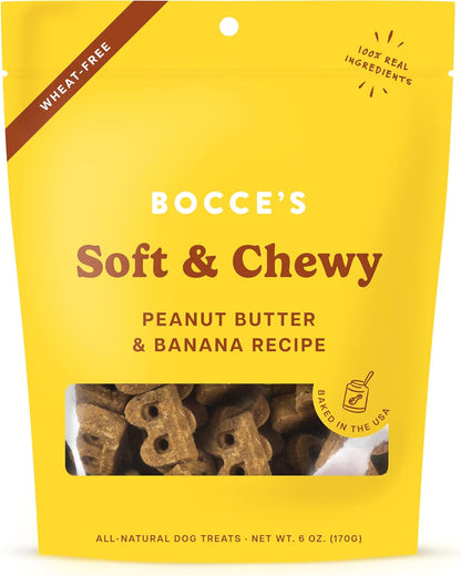 Bocce's Bakery Oven Baked PB & Banana Recipe Treats for Dogs, Wheat-Free Everyday Dog Treats, Real Ingredients, Baked in The USA, All-Natural Soft & Chewy Cookies, Peanut Butter & Banana, 6 oz