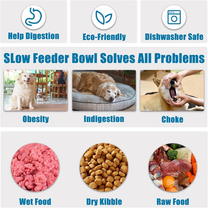 Slow Feeder Dog Bowls Small Breed, Dog Food Bowl Small Anti-Choking Bloat Stop Puzzle Healthy Eating Bowl (Blue, 1 Cup)