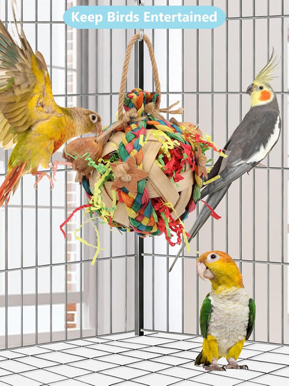Wontee Bird Toys Colorful Shredding Crinkles Foraging Toys Natural Dried Fruits Chew for Cockatiels Conures Parakeets Budgies Senegal (1 Pack)