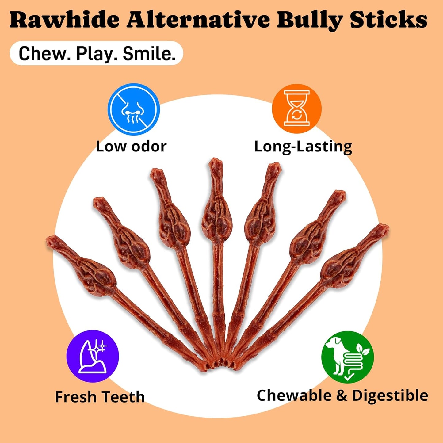 Rawhide Free Dog Chews Long Lasting,7inch Bully Sticks Alternative Healthy Treats for Medium/Large Dogs,Low Odor & Digestible Bully-Flavor Dog Snacks with Sensitive Stomachs,10 Count