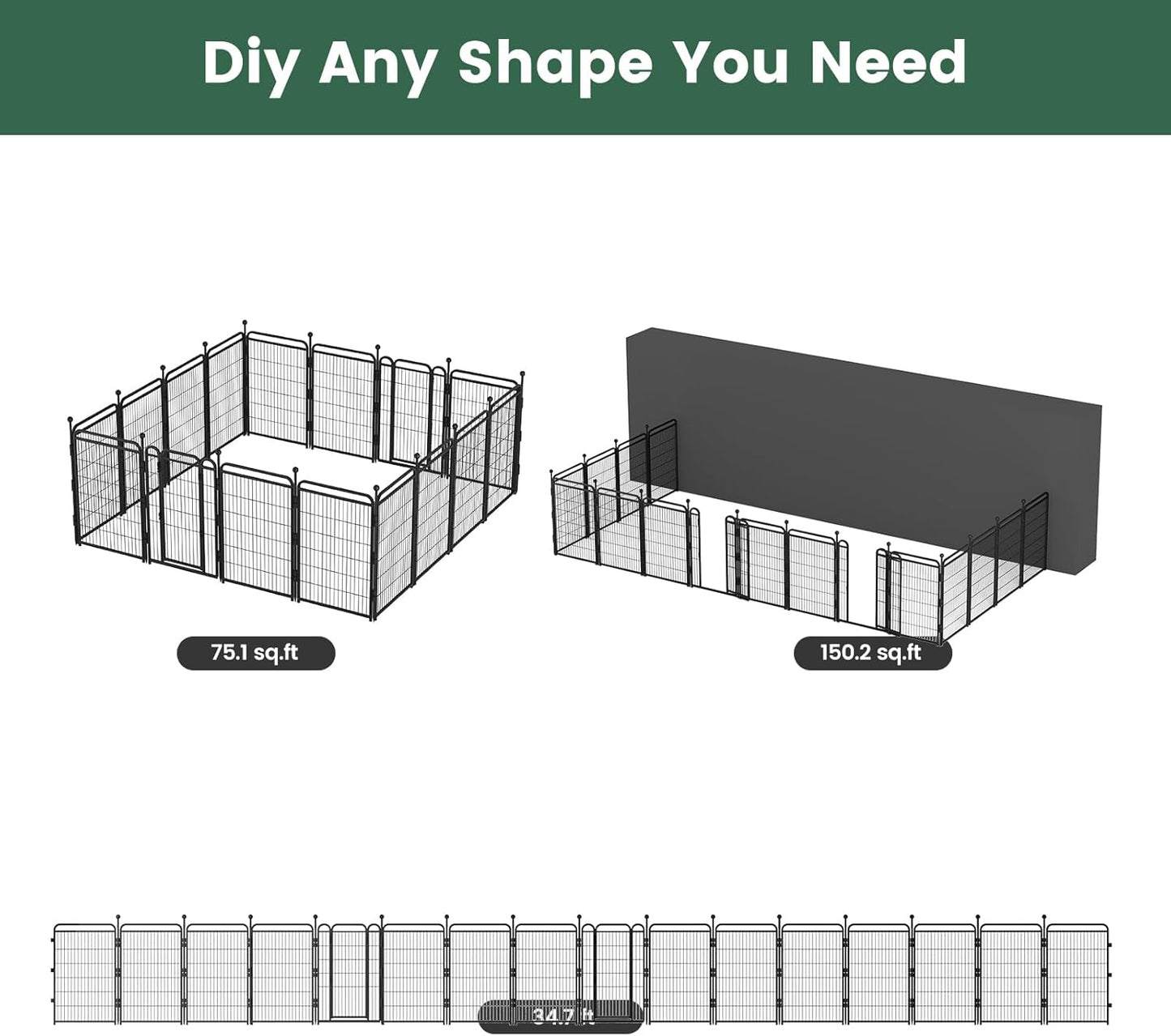 Gardner Pet Dog Playpens, 40" H 16 Panels Dog Pen Outdoor/Indoor Dog Fence Exercise Pen for Small/Medium/Large Dogs,Pet Play Yard Gate with Gravity Automatic Lock, Pet Playpen, Black