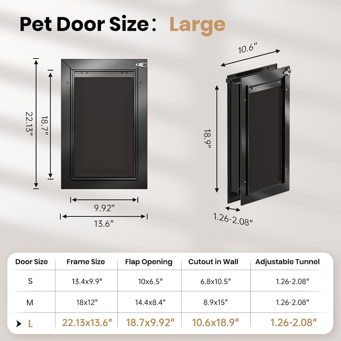 All Aluminum Dog Door for Exterior Door, Large Doggy Door, Heavy Duty Pet Door, Double Magnetic Flaps, Thermal Tnsulation, Energy Efficient, Sliding Lock Panel (Pets Up to 110Lb).