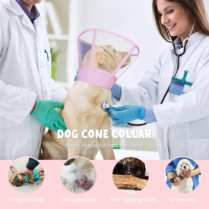 Dog Cone Collar for Dogs After Surgery,Transparent Dogs Cone Stop Licking,Foldable Dog Recovery Collars & Cones Anti-Bite Lick Protective Wound,Protective Elizabethan Collar Alternative,Pink,M