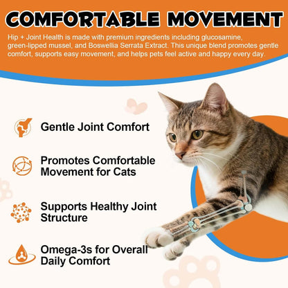 Hip & Joint Bites for Cats - Chicken Flavored Glucosamine Joint Supplement for Cats - Cat Joint Supplement for HIPS & Joints, Cat Arthritis Pain Relief, with Green Lipped Mussel, 3.7 oz