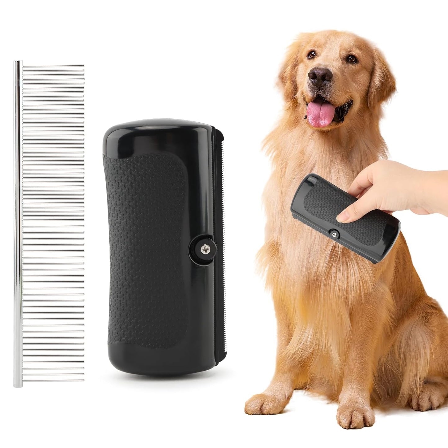 Deshedding Brush with Steel Comb,Dog Brush for Shedding,Pet Hair Removal Tool for Cats, Dogs, Rabbits, Horses, Matted Hair, Loose Hairs