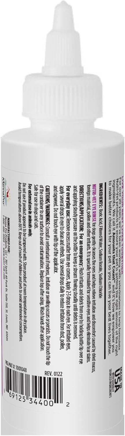 Nutri-Vet Eye Rinse for Dogs, Dog Tear Stain Remover, Eye Wash, Allergy Relief for Pet Puppies, Puppy Supplies, Pet Safe Formula, Vet Formulated, Prevents Infections, 4oz
