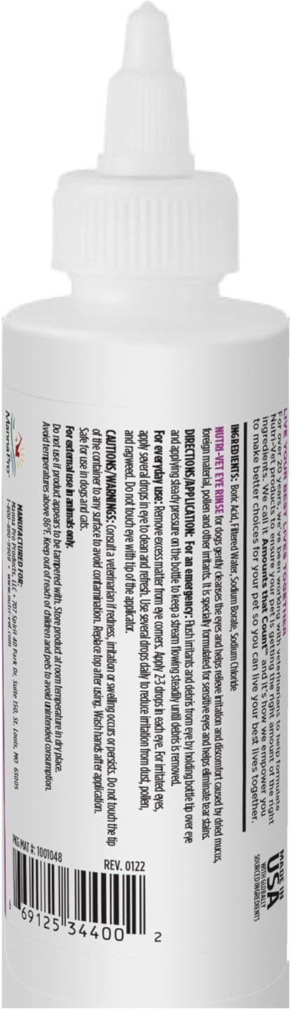 Nutri-Vet Eye Rinse for Dogs, Dog Tear Stain Remover, Eye Wash, Allergy Relief for Pet Puppies, Puppy Supplies, Pet Safe Formula, Vet Formulated, Prevents Infections, 4oz