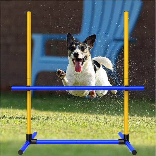 Adjustable Dog Agility Jump Set – Training Hurdles with Height Adjustable Bars, Portable Design with Carry Bag for Indoor & Outdoor Agility Courses (A-Jump Pole-1)