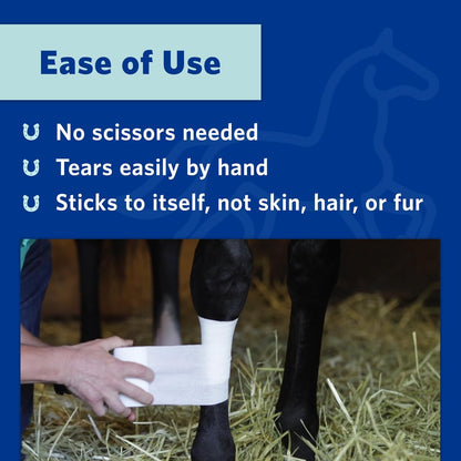 PowerFlex Equine – Extra Strong Self-Adhering Bandage Wrap – Wound Care, Compression & Support Bandage for Horses, Cows & Dogs – Blue, 4 inch, 4 Rolls (Resealable Case)