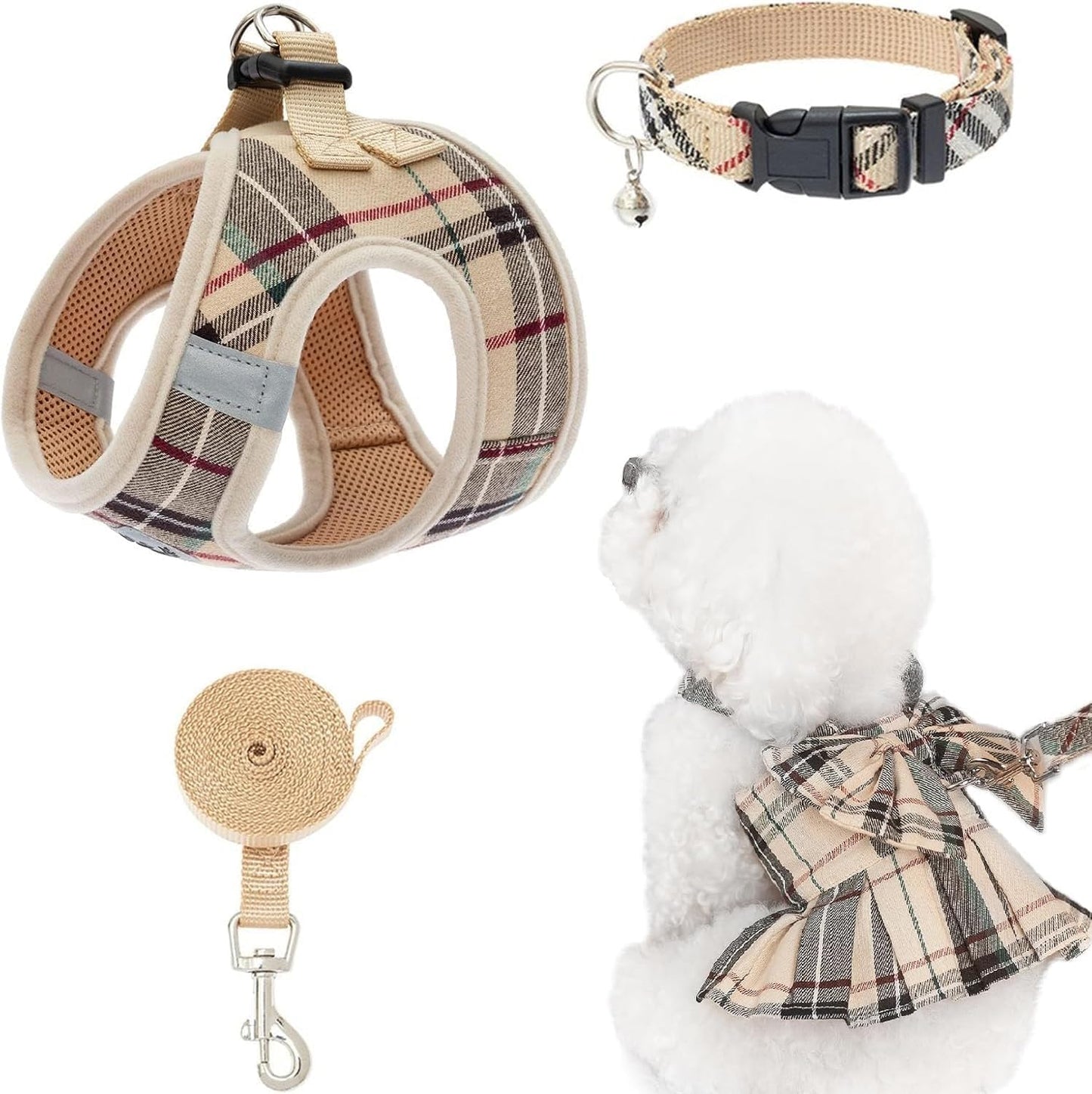 PUPTECK Adjustable Dog Harness Collar Leash with Dress Set