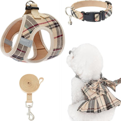 PUPTECK Adjustable Dog Harness Collar Leash with Dress Set