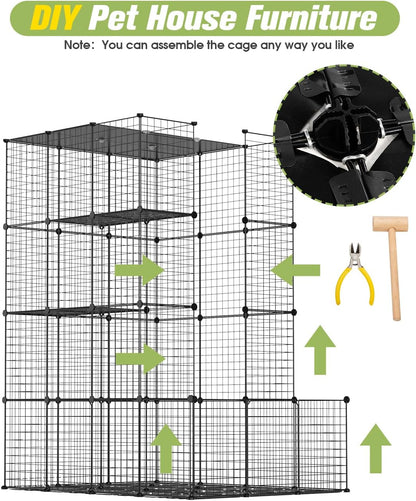 Cat Cages Playpen Indoor, 4 Tier Large Cat Crate Cat Enclosure for Cats, Metal Guinea Pig Cages,Wire Ferret Cage Catio for Kitten,Rabbit,Bunny,Chinchilla,Iguana