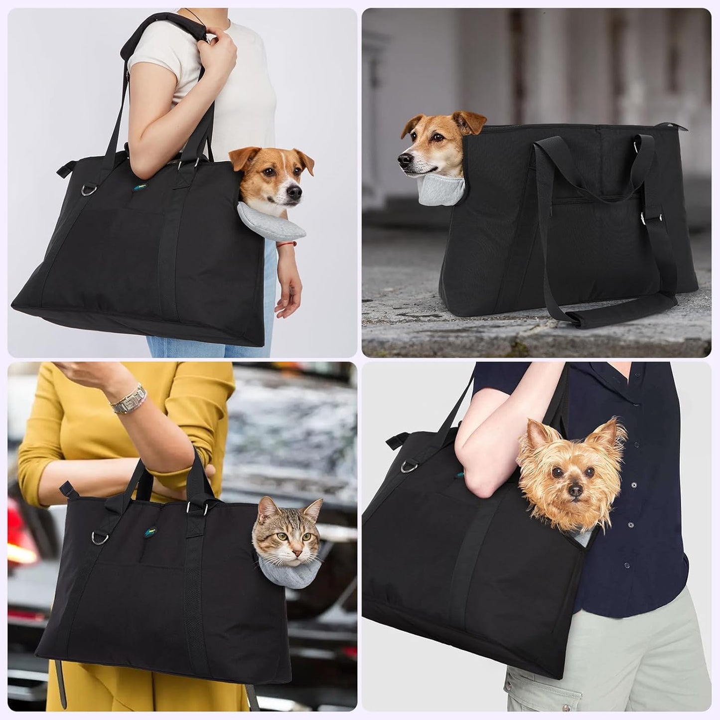 Ownpets Dog Purse Carrier, Carrier with Pockets for Medium Puppies, Airline Approved, Fits Up to 22 lbs, Cat and Dog Tote Bag, Women's Hands-Free Pet Carrier Bag, (Black)
