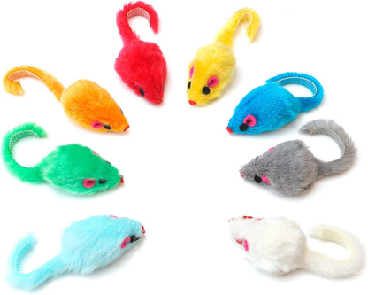 CHIWAVA 60PCS 4.1'' Furry Cat Toy Mice Rattle Small Mouse Kitten Interactive Play Assorted Color