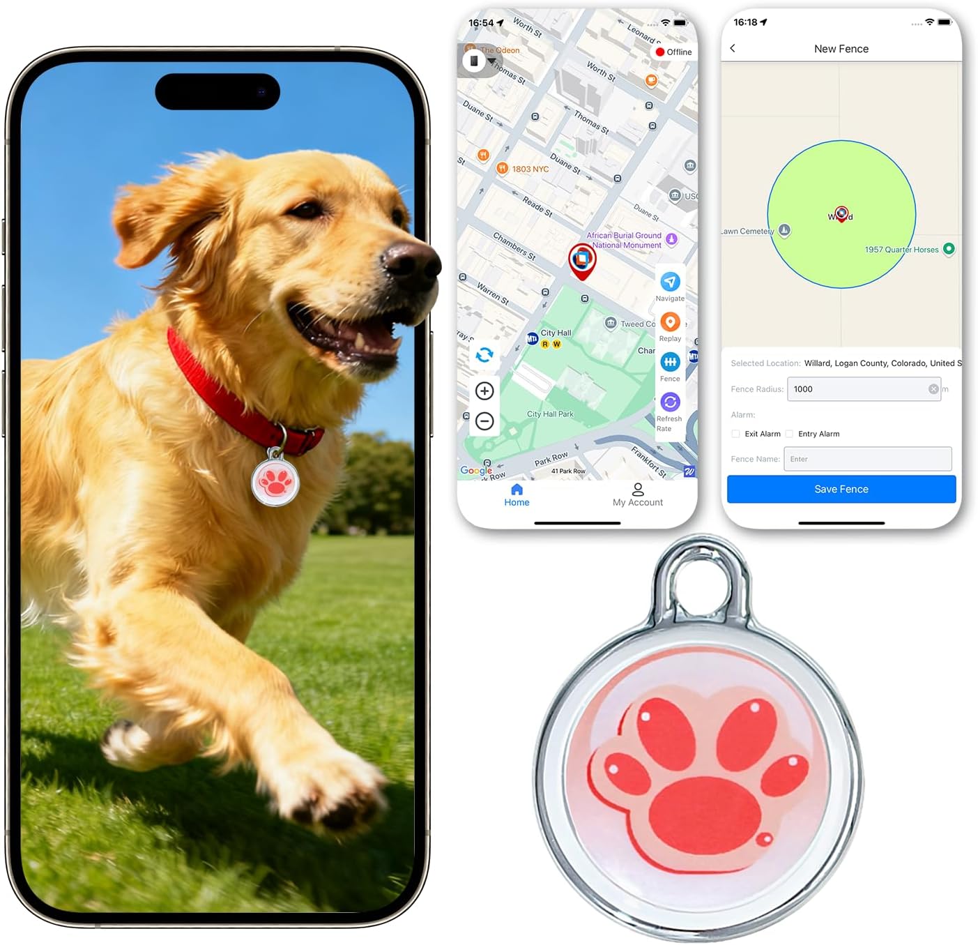 2025 GPS Tracker for Pet, No Monthly Fee & No SIM Card Needed | Real-Time Tracking for Dogs, Cats & Small Animals | Lightweight Design | Long Battery Life | Compatible with iPhone & Android