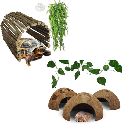 Hamiledyi Extra Large Tortoise Hide Reptile Hiding Cave Turtle Hut and Reptile Hideouts Natural Coconut Shells Hut Hermit Crab Climbing Toys for Spider Snake Chameleon