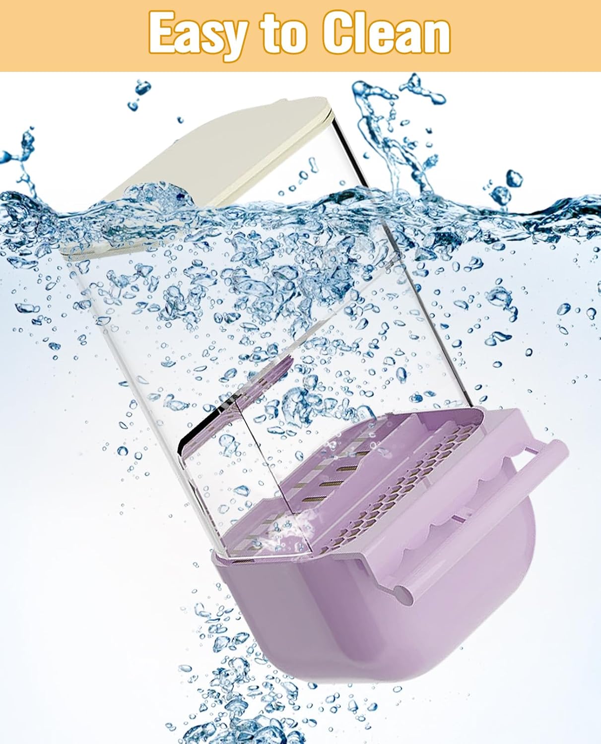 BNOSDM Wooden Bird Tunnel Parrot Swing Toys Natural Hanging Nest and BNOSDM No Mess Bird Cage Feeders Automatic Feeder for Fincheses, Parakeets, Budgies, Lovebirds, Cockatoos, Canaries (Purple)