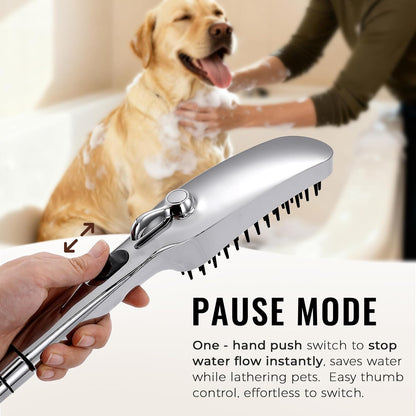 G-Promise 3 Mode Dog Shower Attachment with Pause Mode, Dog shower Sprayer with 100 Inches Stainless Steel Hose, Metal Diverter, Adhesive Holder, for Fast and Easy Dog Bathing and Cleaning(Chrome)