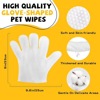 Pet Glove Wipes for Dogs Cats Disposable Dog Wipes Cleaning Deodorizing for Fur Paws and Butt Rinse Free Shampoo Mittens Cat Grooming Bath Wipes 20PCS