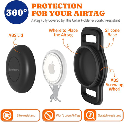 Waterproof Airtag Dog Collar Holder: 2 Pack Soft Silicone Air Tag Holder for Pet Dogs Cats Collar, IPX8 Waterproof AirTag Dog Tracker Protective Cover, Collar Holder Compatible with Apple Airtag