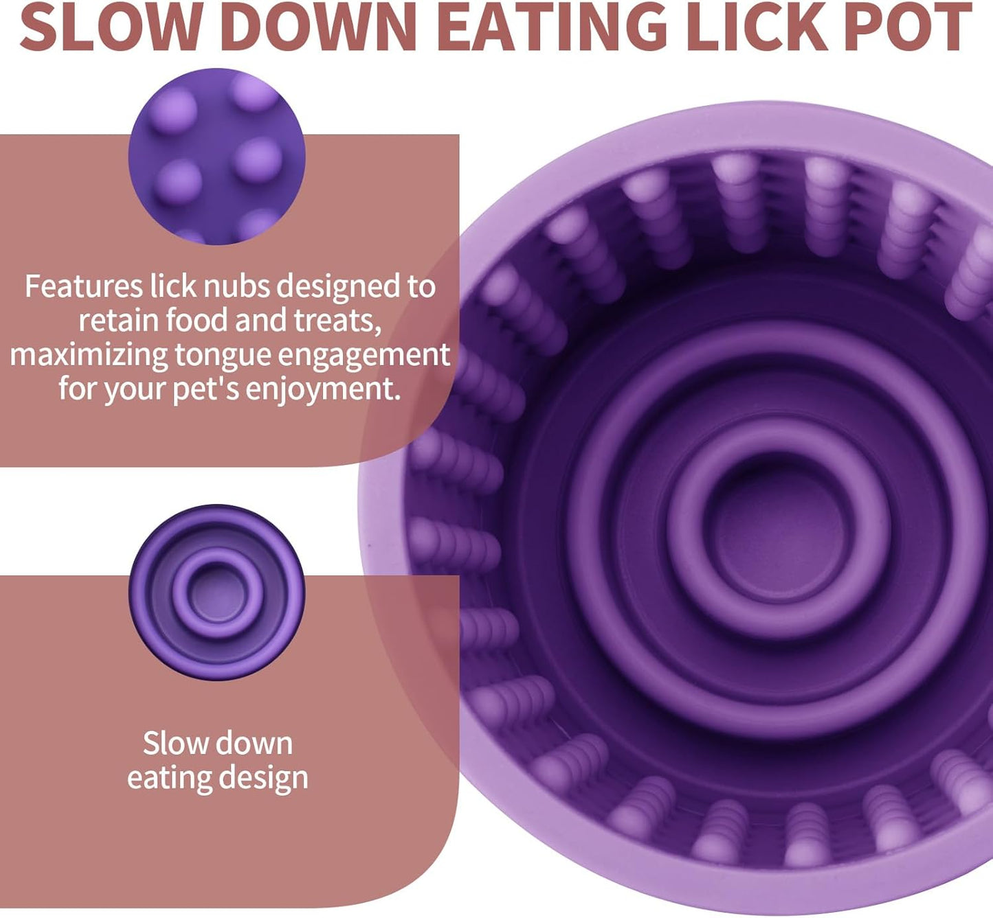 Dog Lick Bowl, Bestalk Anxiety Relief Slow Feeder Dog Freeze Mat Treat Dispenser, Non-Slip Licking Bowl Enrichment Toys for Small Medium and Large Breed Dogs, BPA Free Silicone(Purple,M-L)