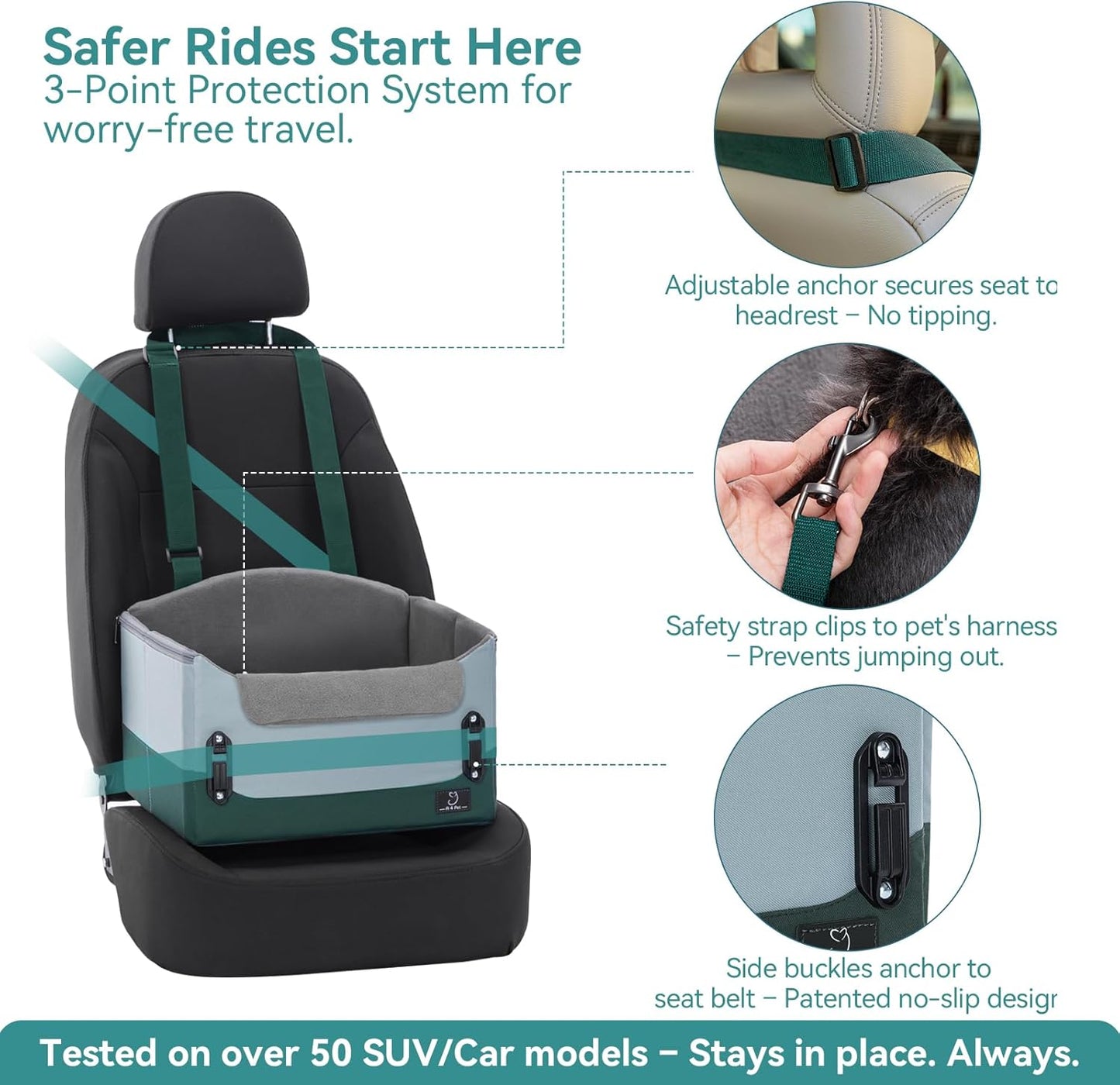 Upgraded Dog Car Seat for Small Dogs Under 25lbs – Safety Booster Seat with Patent Buckles, Adjustable Leash, for Travel, Cars, SUV, Pickup – A4Pet Pet Bed for Puppy & Cat