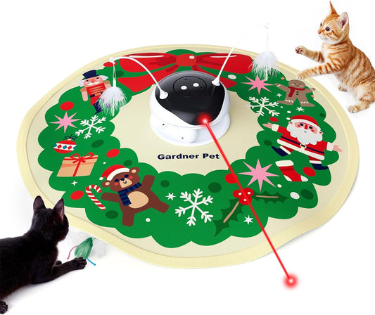 Gardner Pet Christmas Cat Toys, Chargeable 5 in1 Hide and Seek Automatic Interactive Cat Toy, Moving Ambush Feather, Track Balls,Indoor Exercise Kicker 24 inch Cover for All Breeds, 1200mAh