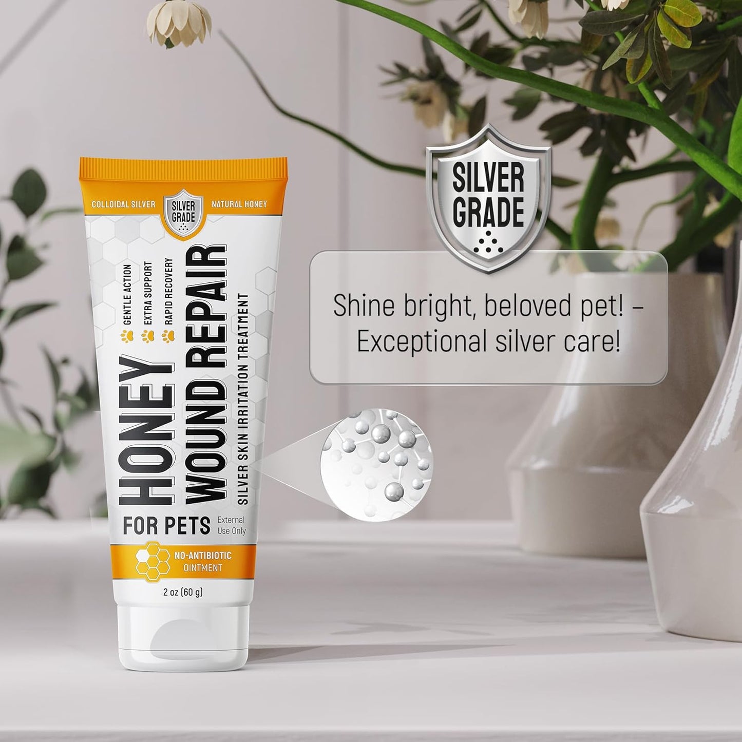 Hot Spot Treatment for Dogs Gel – Safe with Dog Cone – Colloidal Silver – No Antibiotic Ointment for Dog – Cuts, Rashes, Irritations & Bites – Honey Wound Repair Gel – All Breeds – 2 Pack Set x 2 oz