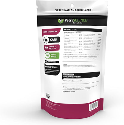 VetriScience Liver Health Chews, Vetri Liver Herbal Detox Supplement for Cats, Milk Thistle, Turmeric and Taurine Chicken, 120 Count