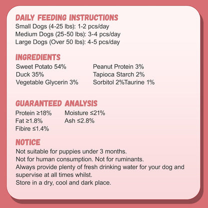 Duck Double Purple Sweet Potato Wraps Dog Treats, Healthy Low Fat Dog Jerky High Protein for Training Treats Snacks, Chewy for Small Medium Large Dogs 12-15 Counts