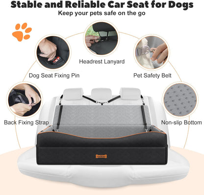 Car Seat for Large Dog, Dog Booster Seats for 2 Medium or 3 Small Dogs Under 100Lbs, Pet Car Seats with 2 Safety Leashes, Dogs Sofa Bed Cushion Add Thick Sponge, Pet Cars Carrier for Travel