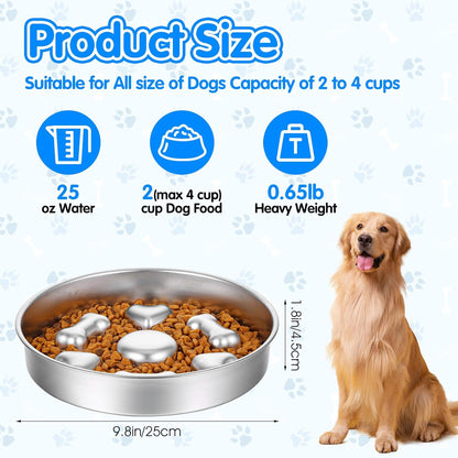 1 Pc Slow Feeder Dog Bowls, 304 Stainless Steel Slow Feeder Bowl 4 Cups Metal Pet Food Bowl with Non-Slip Base for Medium & Large Breed, Dishwasher Safe