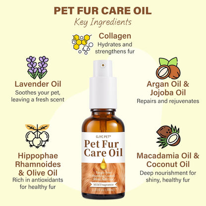 Pet Fur Care Oil - Tangle Remover, Shiny & Silky Coat, Soothing Skin Protection with Collagen and Natural Oils - Leave-in Formula for Dogs and Cats - 1.01 fl. oz