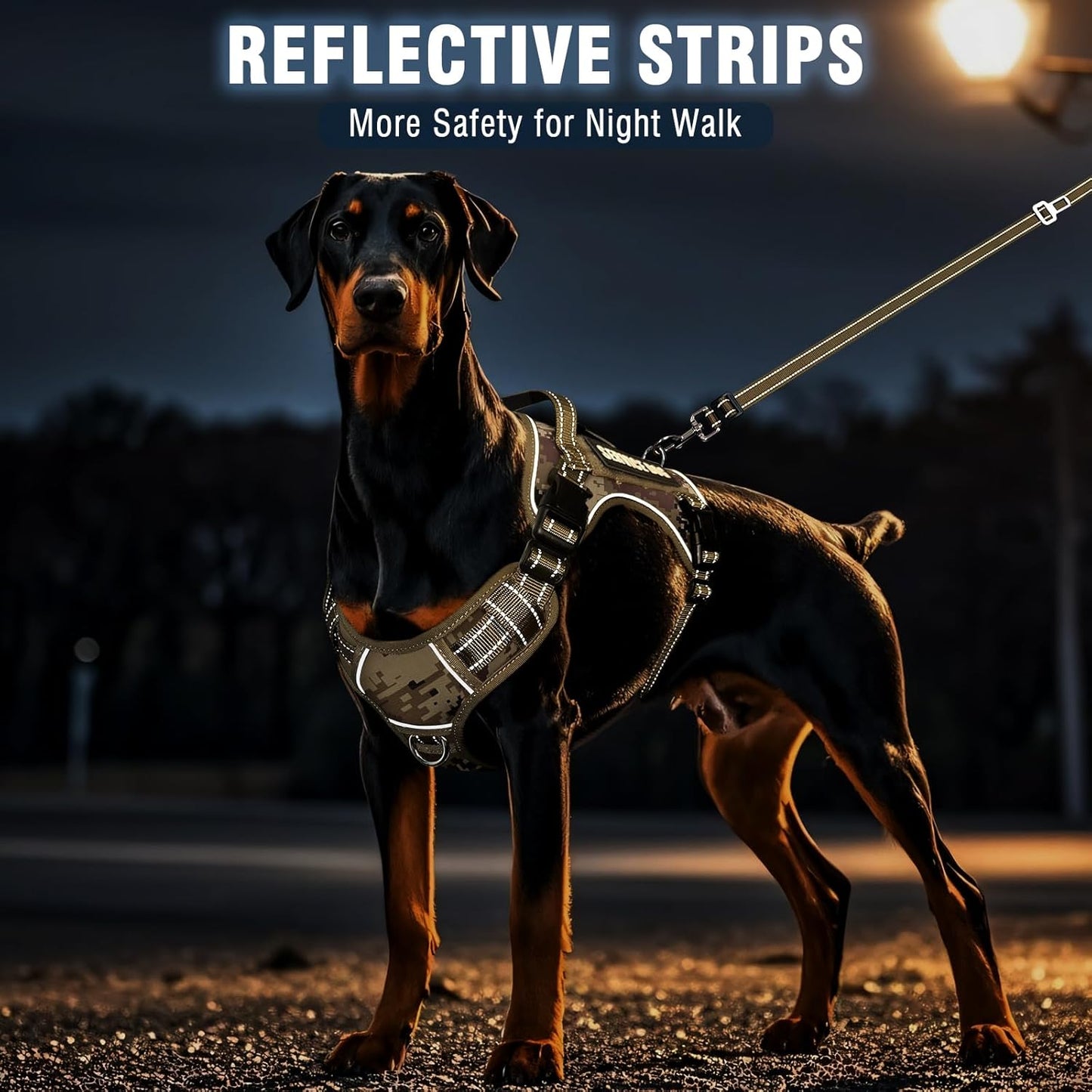 Tactical Dog Harness and Leash Set for Large Dogs,Heavy Duty No Pull Service Dog Vest and 10 Patches with Dog Seat Belt,Reflective Adjustable Pet Harness for Training Walking Hiking Camo L