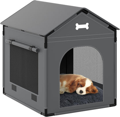 Dog House Indoor, Large Doghouse Soft with Frame, Waterproof Pet House for Medium Large Dogs with Oxford Fabric, Warm Indoor Dog House Bed with Soft Cushion, 27.56x21.26x26.77in, Dark Gray