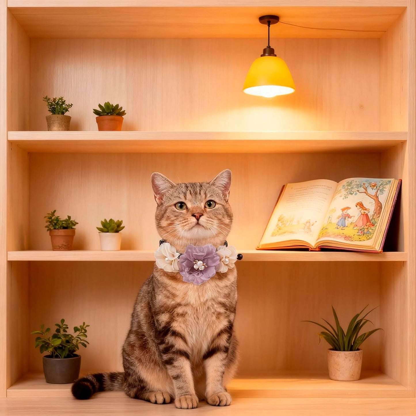 Cat Collar Pink Floral with Bell and Removable Flower Bowtie Breakaway Adjustable Cat Collar for Girl Kitten Puppy Small Cats Dogs Daily Decoration (1p-Z)